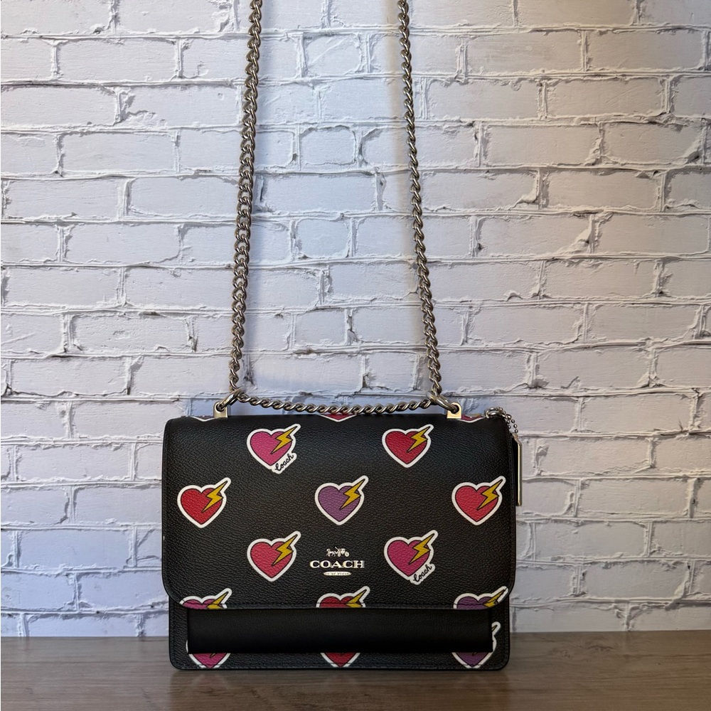 Coach Klare Crossbody shoulder Bag Heart Bolt Print Black/Silver CW436 NWT